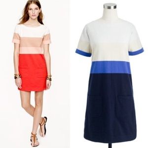 J. CREW Blue & Cream Colorblock 2 Pocket Short Sleeve Shift Dress